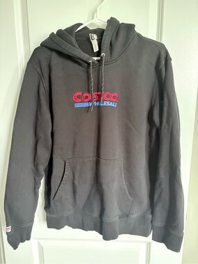 Kirkland Signature Black Hoodie with Red & Blue Embroidered Logo